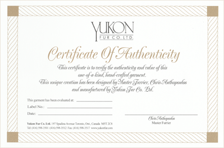 Yukon Fur Certificate of Authenticity